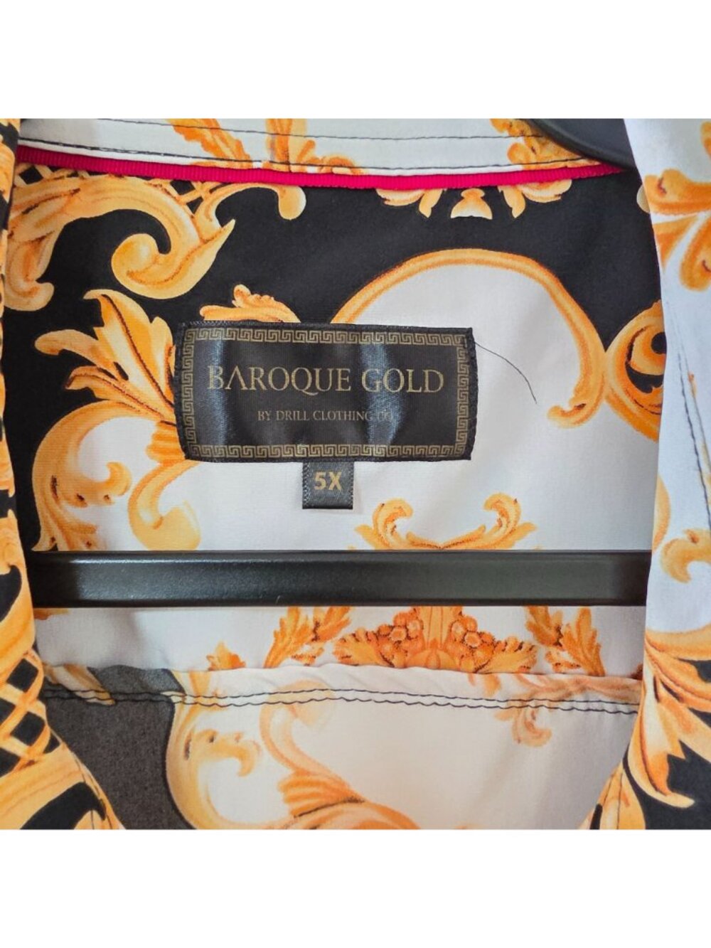 Baroque Gold Filigree Button-Down Dress Shirt Black White Men's 5X NWT - Picture 2 of 7